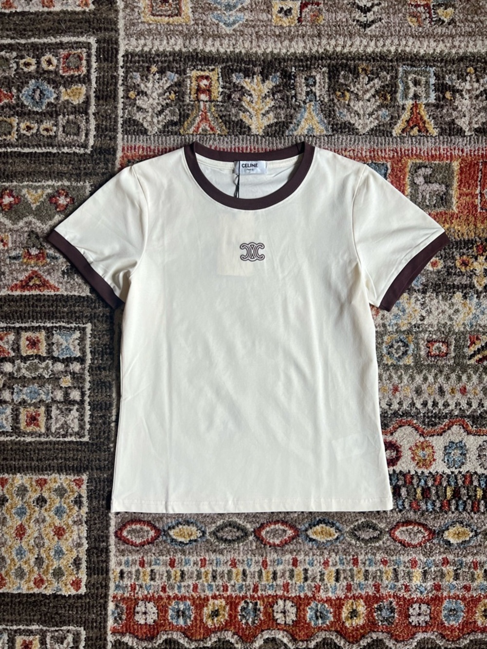 Celine Tee with Brown Trim